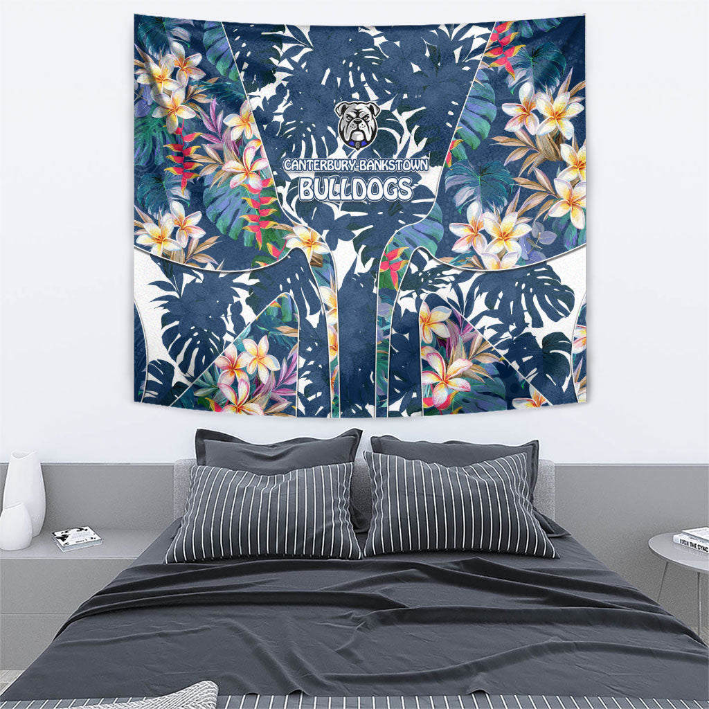 Canterbury-Bankstown Bulldogs Tapestry Tropical Hibiscus Floral Pattern With Blue And White Accents