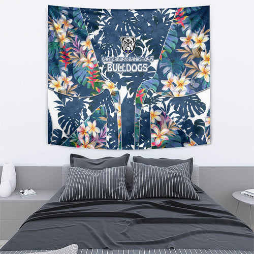 Canterbury-Bankstown Bulldogs Tapestry Tropical Hibiscus Floral Pattern With Blue And White Accents