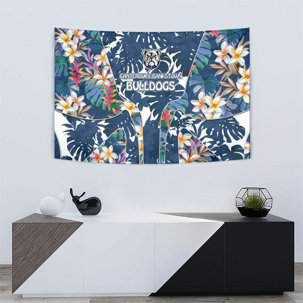 Canterbury-Bankstown Bulldogs Tapestry Tropical Hibiscus Floral Pattern With Blue And White Accents
