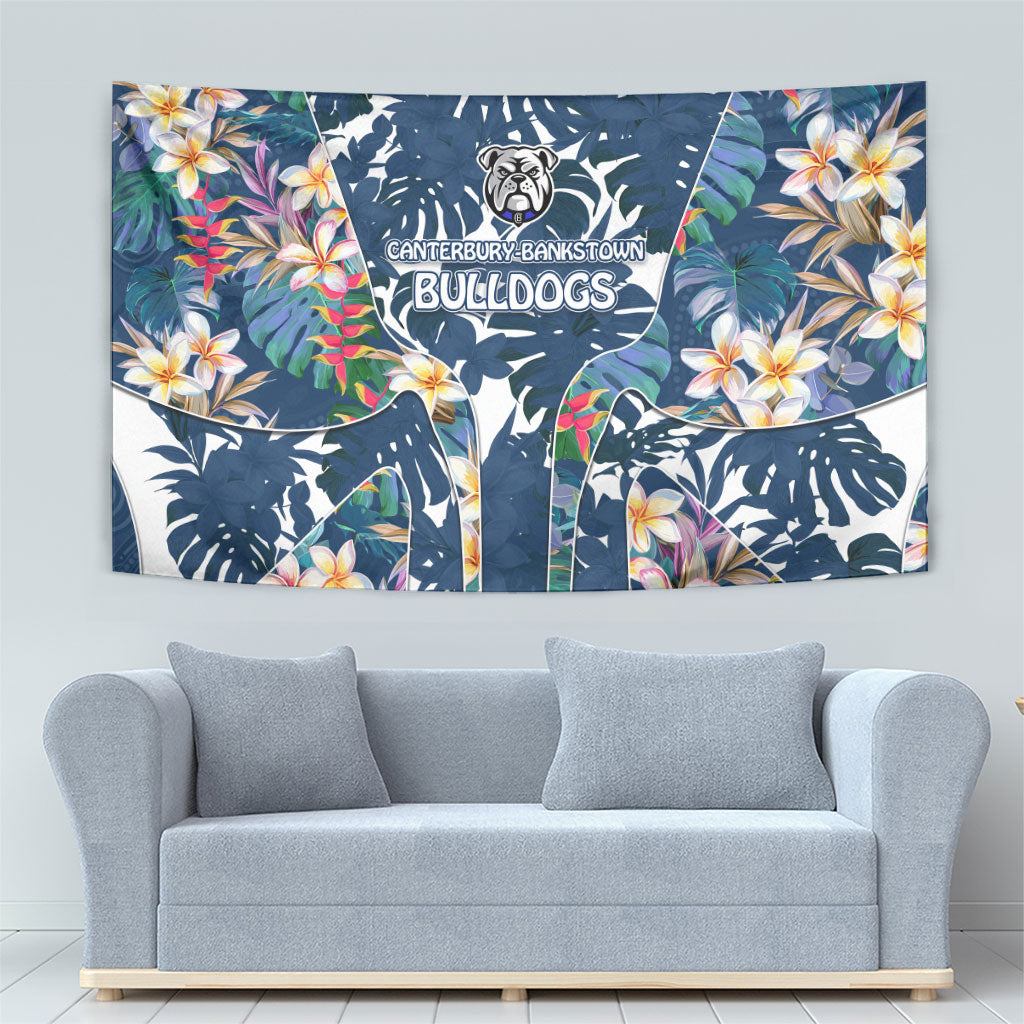Canterbury-Bankstown Bulldogs Tapestry Tropical Hibiscus Floral Pattern With Blue And White Accents