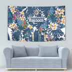 Canterbury-Bankstown Bulldogs Tapestry Tropical Hibiscus Floral Pattern With Blue And White Accents