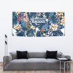 Canterbury-Bankstown Bulldogs Tapestry Tropical Hibiscus Floral Pattern With Blue And White Accents