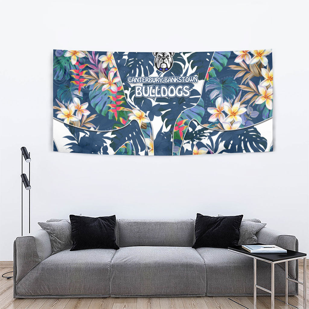 Canterbury-Bankstown Bulldogs Tapestry Tropical Hibiscus Floral Pattern With Blue And White Accents