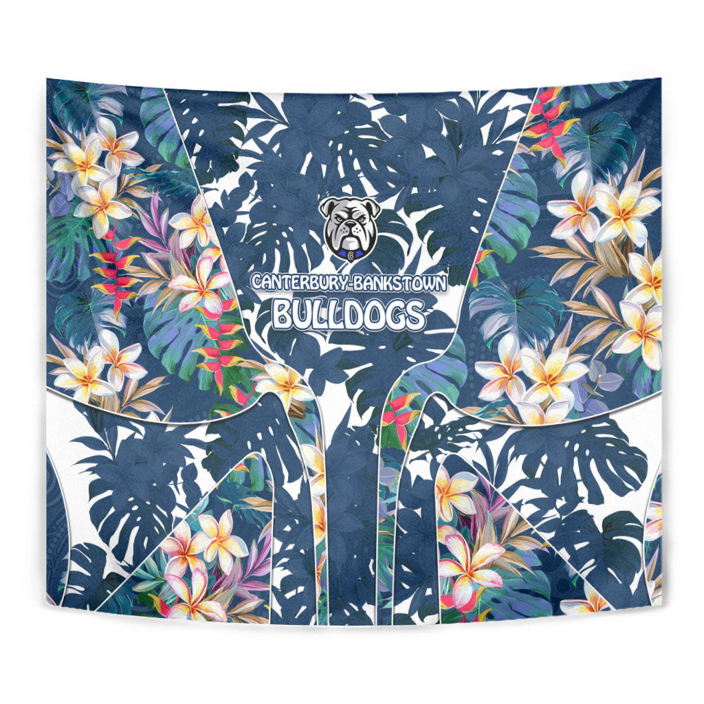 Canterbury-Bankstown Bulldogs Tapestry Tropical Hibiscus Floral Pattern With Blue And White Accents