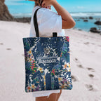 Canterbury-Bankstown Bulldogs Tote Bag Tropical Hibiscus Floral Pattern With Blue And White Accents