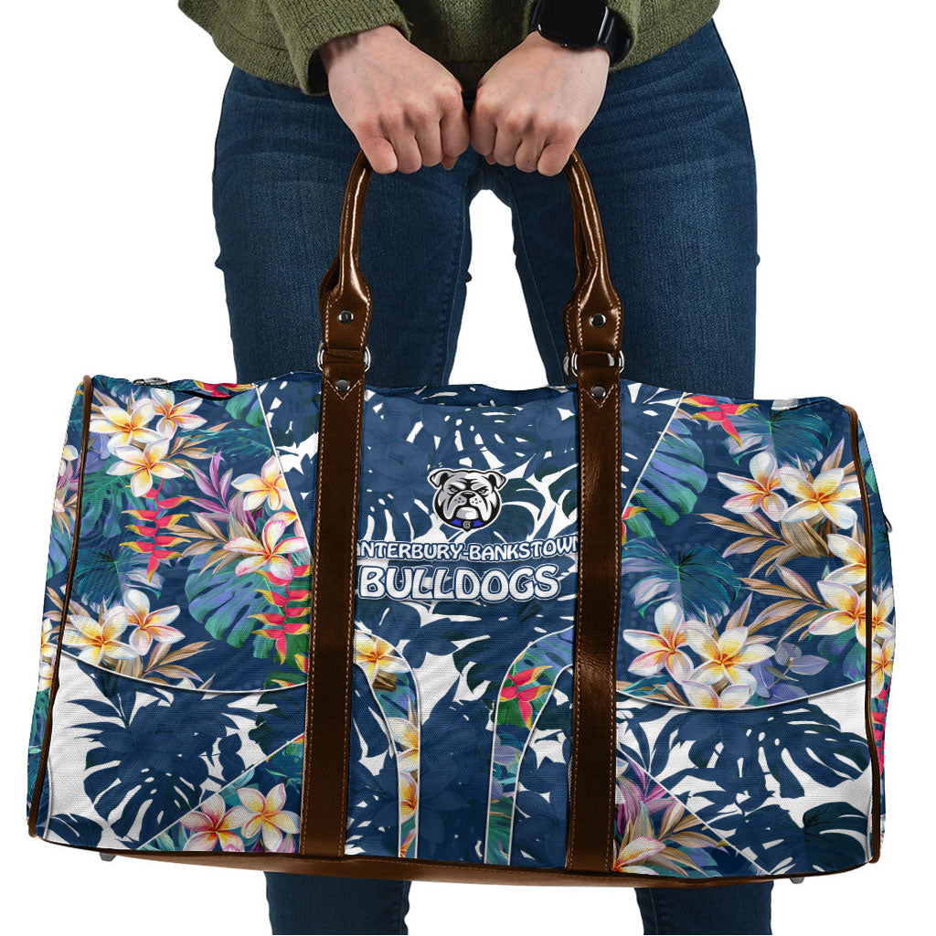 Canterbury-Bankstown Bulldogs Travel Bag Tropical Hibiscus Floral Pattern With Blue And White Accents