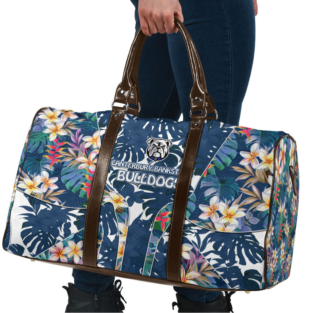 Canterbury-Bankstown Bulldogs Travel Bag Tropical Hibiscus Floral Pattern With Blue And White Accents