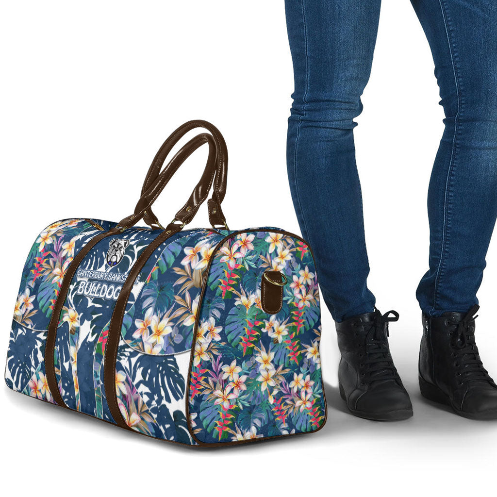 Canterbury-Bankstown Bulldogs Travel Bag Tropical Hibiscus Floral Pattern With Blue And White Accents