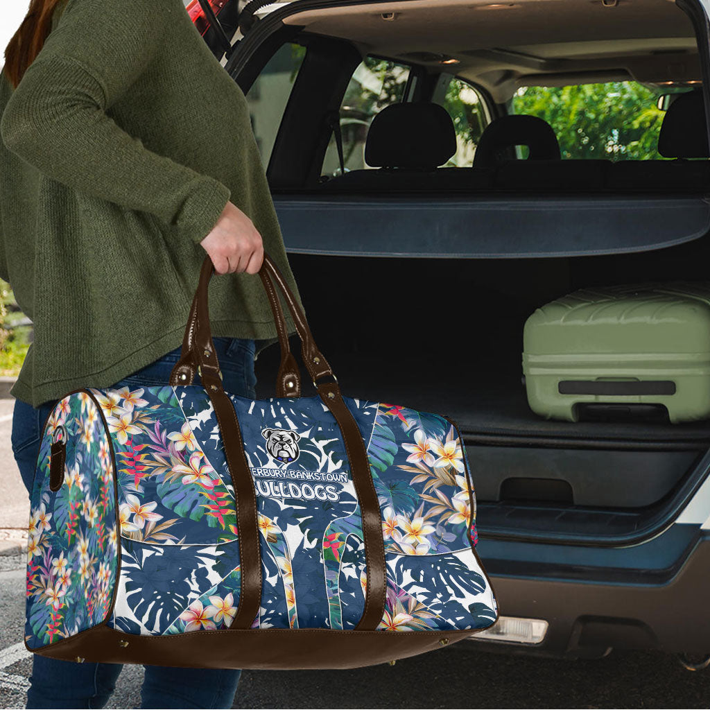Canterbury-Bankstown Bulldogs Travel Bag Tropical Hibiscus Floral Pattern With Blue And White Accents