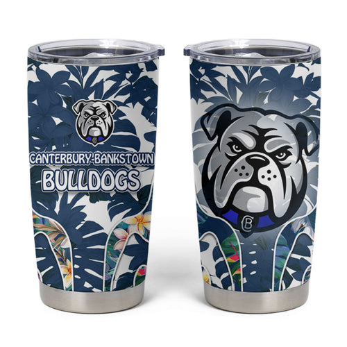 Canterbury-Bankstown Bulldogs Tumbler Cup Tropical Hibiscus Floral Pattern With Blue And White Accents
