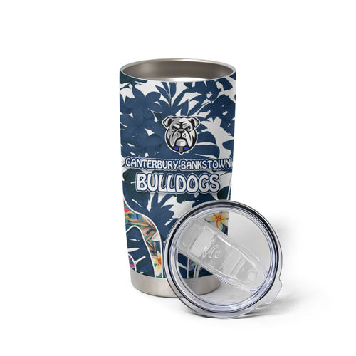 Canterbury-Bankstown Bulldogs Tumbler Cup Tropical Hibiscus Floral Pattern With Blue And White Accents