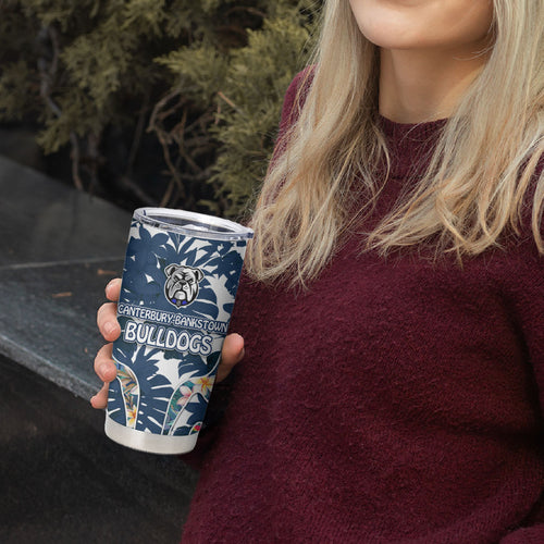 Canterbury-Bankstown Bulldogs Tumbler Cup Tropical Hibiscus Floral Pattern With Blue And White Accents
