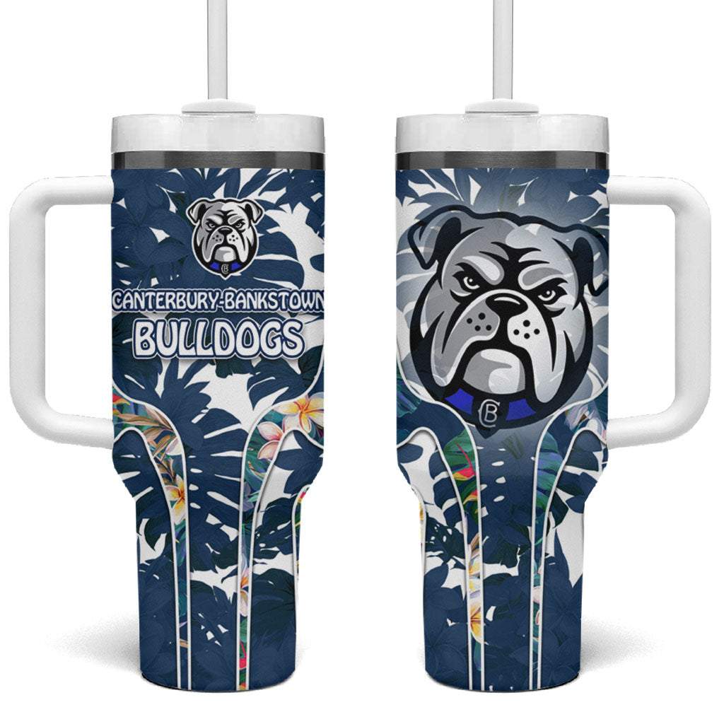 Canterbury-Bankstown Bulldogs Tumbler With Handle Tropical Hibiscus Floral Pattern With Blue And White Accents