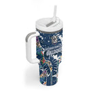 Canterbury-Bankstown Bulldogs Tumbler With Handle Tropical Hibiscus Floral Pattern With Blue And White Accents