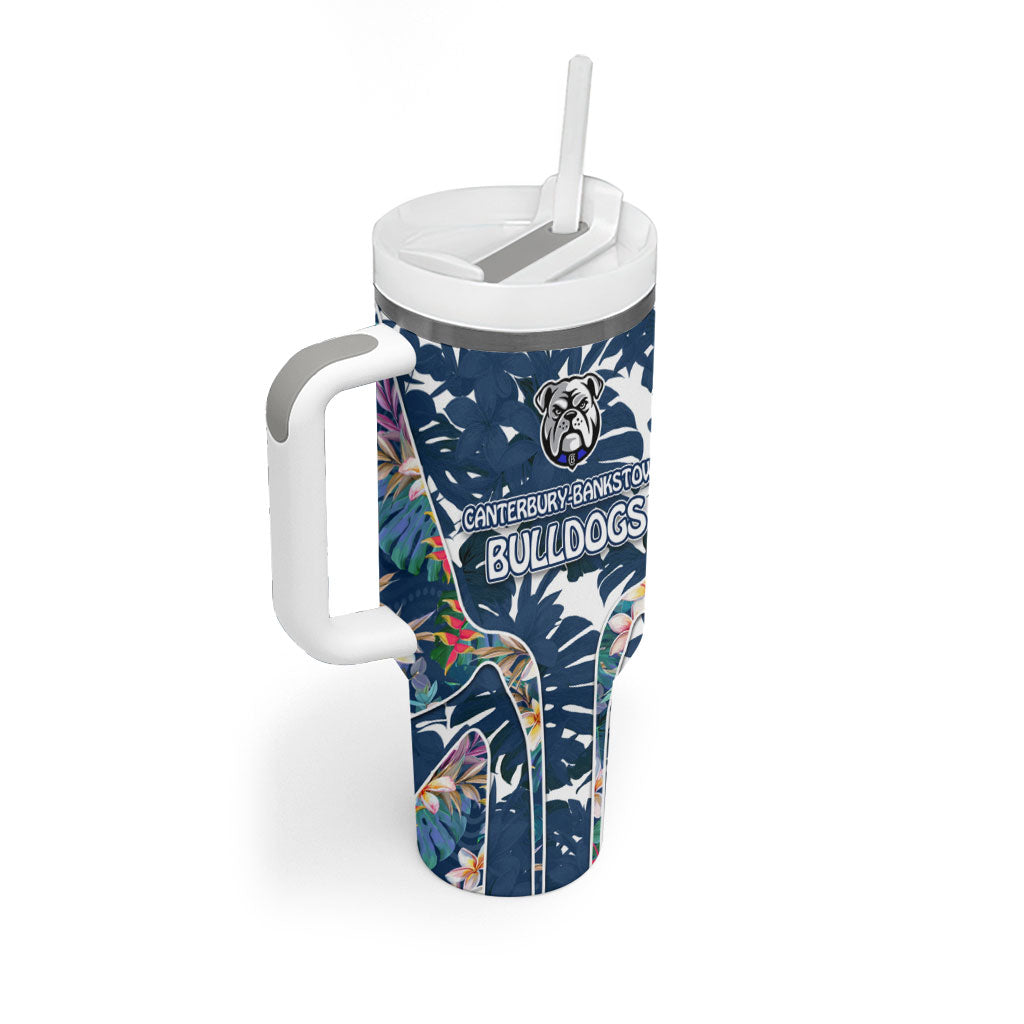 Canterbury-Bankstown Bulldogs Tumbler With Handle Tropical Hibiscus Floral Pattern With Blue And White Accents