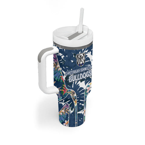 Canterbury-Bankstown Bulldogs Tumbler With Handle Tropical Hibiscus Floral Pattern With Blue And White Accents