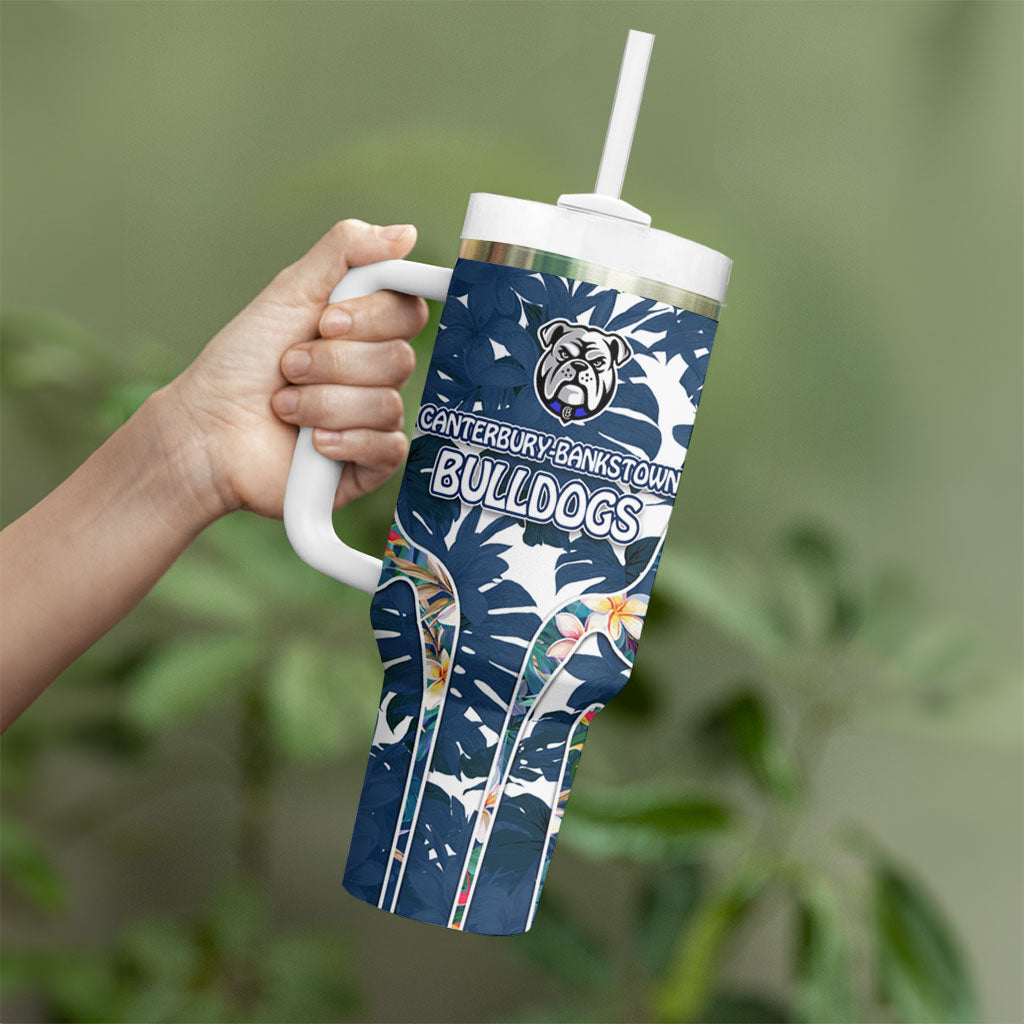 Canterbury-Bankstown Bulldogs Tumbler With Handle Tropical Hibiscus Floral Pattern With Blue And White Accents