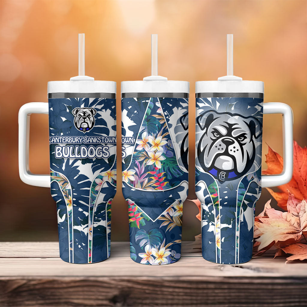 Canterbury-Bankstown Bulldogs Tumbler With Handle Tropical Hibiscus Floral Pattern With Blue And White Accents