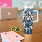 Canterbury-Bankstown Bulldogs Tumbler With Handle Tropical Hibiscus Floral Pattern With Blue And White Accents
