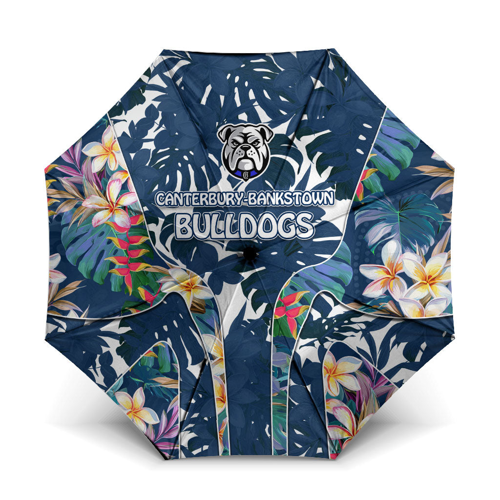 Canterbury-Bankstown Bulldogs Umbrella Tropical Hibiscus Floral Pattern With Blue And White Accents
