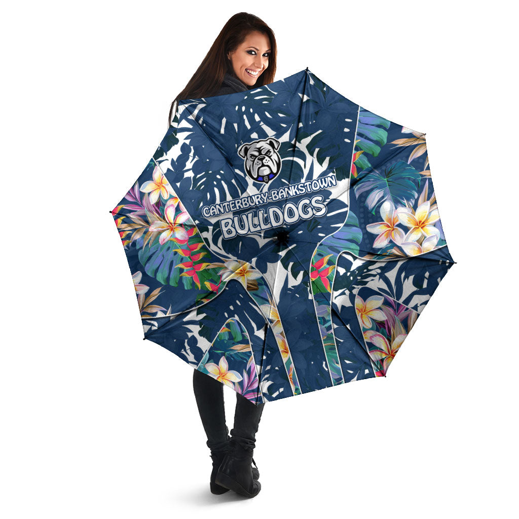 Canterbury-Bankstown Bulldogs Umbrella Tropical Hibiscus Floral Pattern With Blue And White Accents