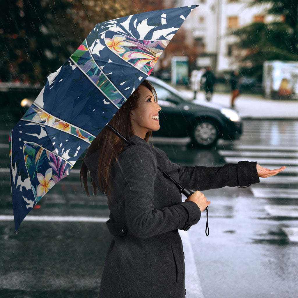 Canterbury-Bankstown Bulldogs Umbrella Tropical Hibiscus Floral Pattern With Blue And White Accents