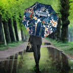 Canterbury-Bankstown Bulldogs Umbrella Tropical Hibiscus Floral Pattern With Blue And White Accents