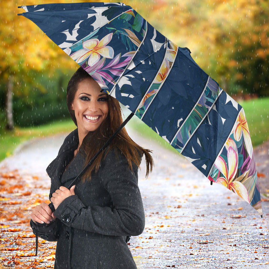 Canterbury-Bankstown Bulldogs Umbrella Tropical Hibiscus Floral Pattern With Blue And White Accents