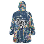Canterbury-Bankstown Bulldogs Wearable Blanket Hoodie Tropical Hibiscus Floral Pattern With Blue And White Accents