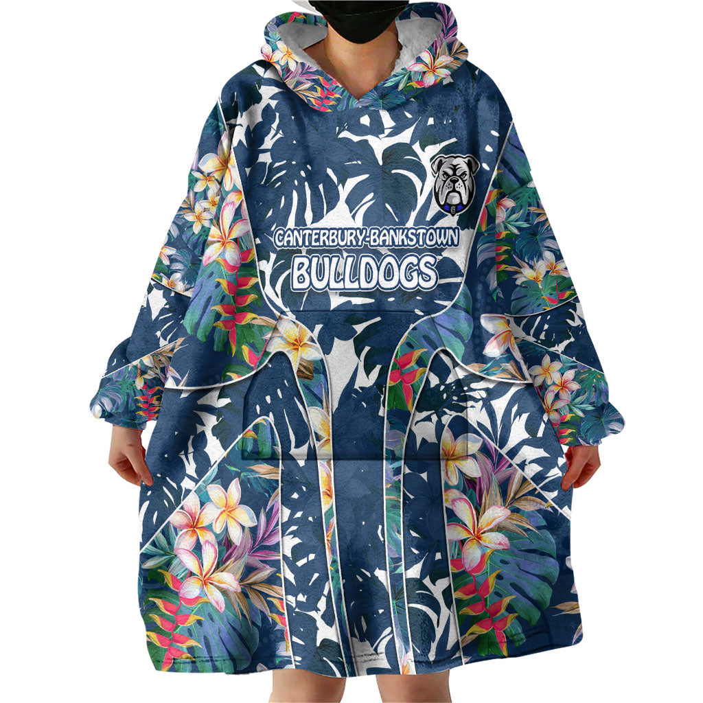 Canterbury-Bankstown Bulldogs Wearable Blanket Hoodie Tropical Hibiscus Floral Pattern With Blue And White Accents
