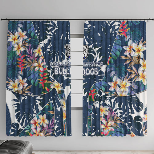 Canterbury-Bankstown Bulldogs Window Curtain Tropical Hibiscus Floral Pattern With Blue And White Accents