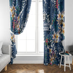 Canterbury-Bankstown Bulldogs Window Curtain Tropical Hibiscus Floral Pattern With Blue And White Accents