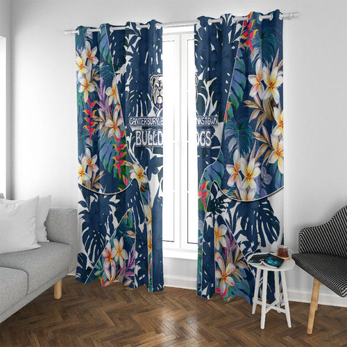 Canterbury-Bankstown Bulldogs Window Curtain Tropical Hibiscus Floral Pattern With Blue And White Accents
