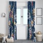 Canterbury-Bankstown Bulldogs Window Curtain Tropical Hibiscus Floral Pattern With Blue And White Accents
