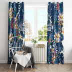 Canterbury-Bankstown Bulldogs Window Curtain Tropical Hibiscus Floral Pattern With Blue And White Accents