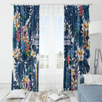 Canterbury-Bankstown Bulldogs Window Curtain Tropical Hibiscus Floral Pattern With Blue And White Accents