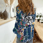 Canterbury-Bankstown Bulldogs Women Casual Shirt Tropical Hibiscus Floral Pattern With Blue And White Accents