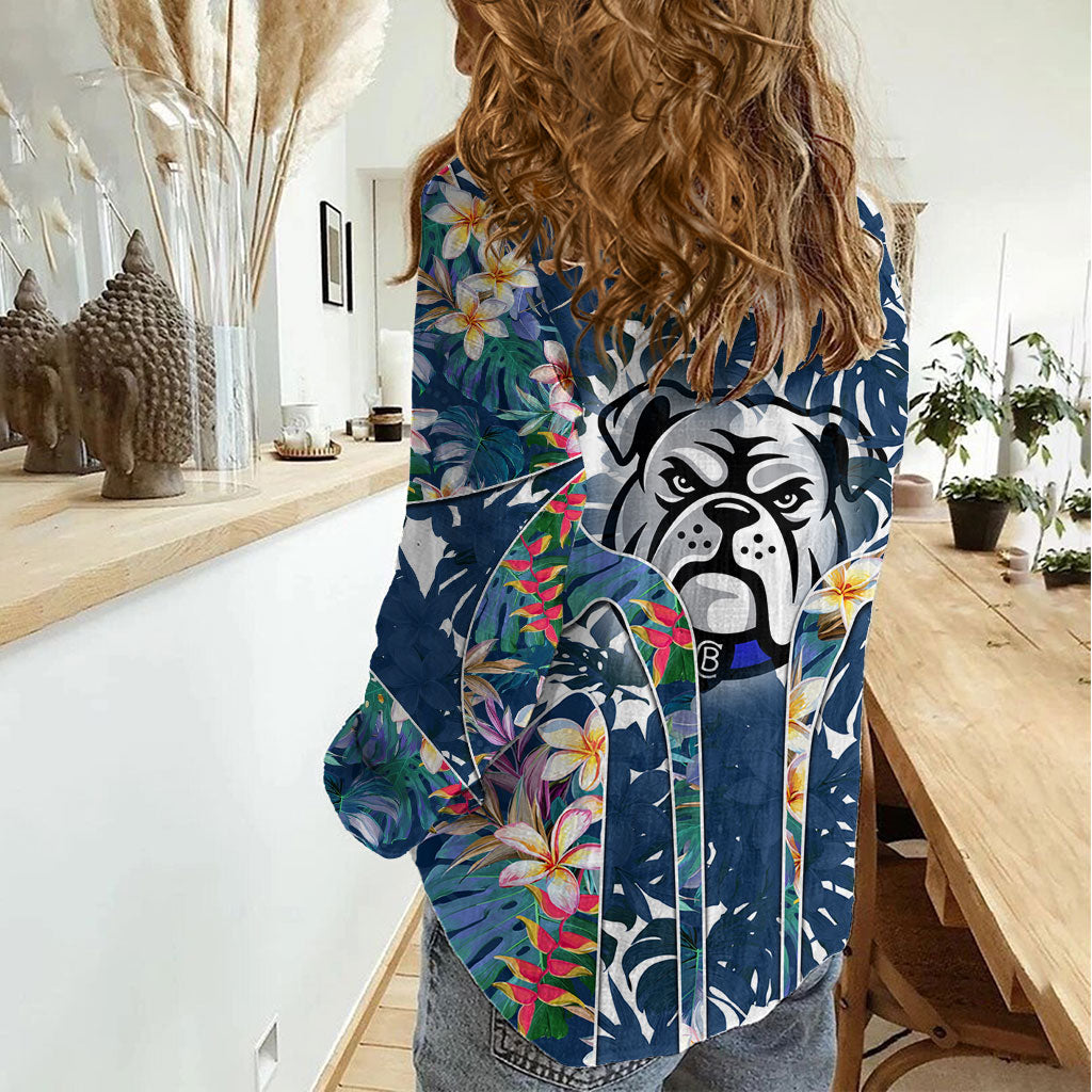 Canterbury-Bankstown Bulldogs Women Casual Shirt Tropical Hibiscus Floral Pattern With Blue And White Accents