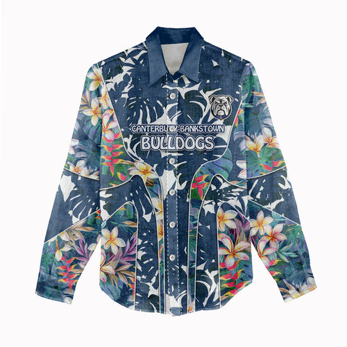Canterbury-Bankstown Bulldogs Women Casual Shirt Tropical Hibiscus Floral Pattern With Blue And White Accents