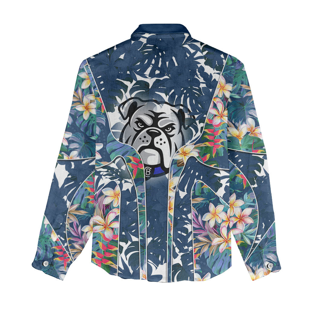 Canterbury-Bankstown Bulldogs Women Casual Shirt Tropical Hibiscus Floral Pattern With Blue And White Accents