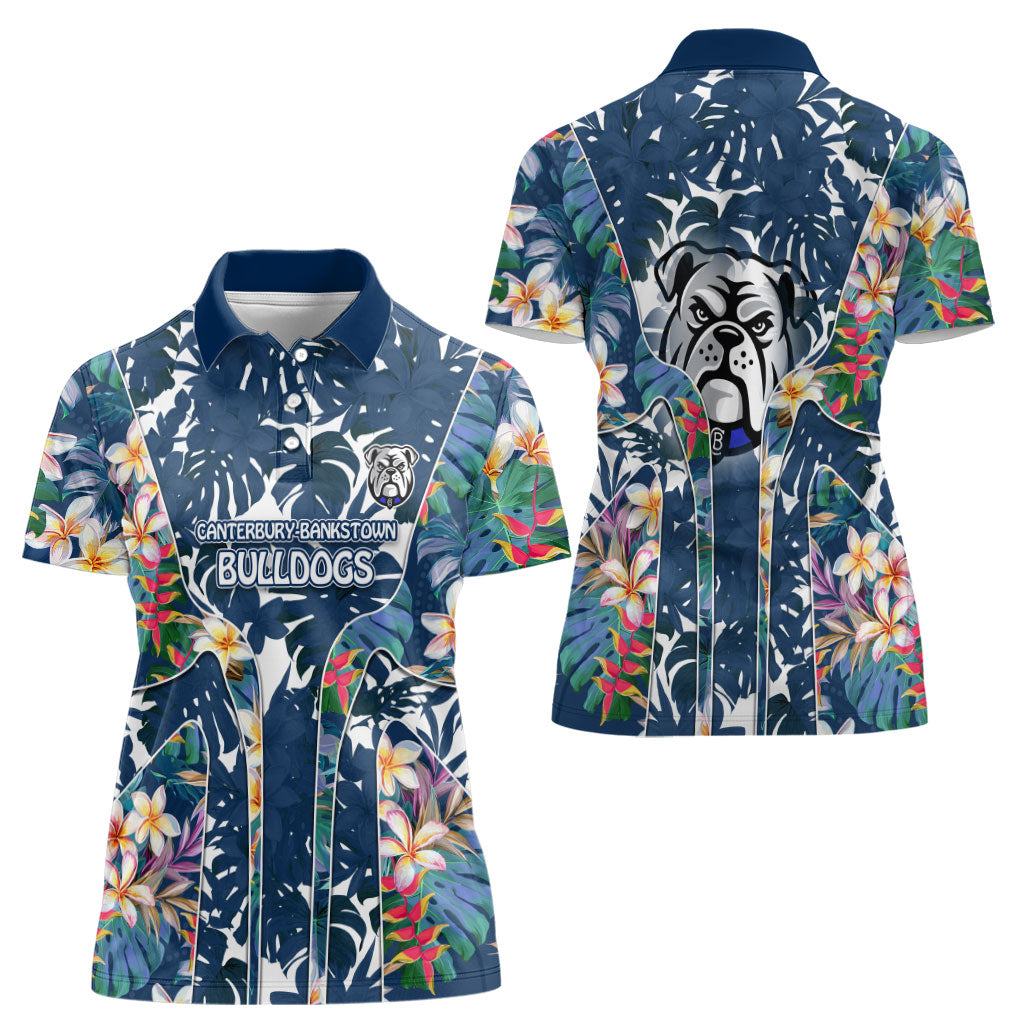 Canterbury-Bankstown Bulldogs Women Polo Shirt Tropical Hibiscus Floral Pattern With Blue And White Accents