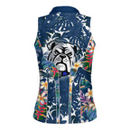 Canterbury-Bankstown Bulldogs Women Sleeveless Polo Shirt Tropical Hibiscus Floral Pattern With Blue And White Accents