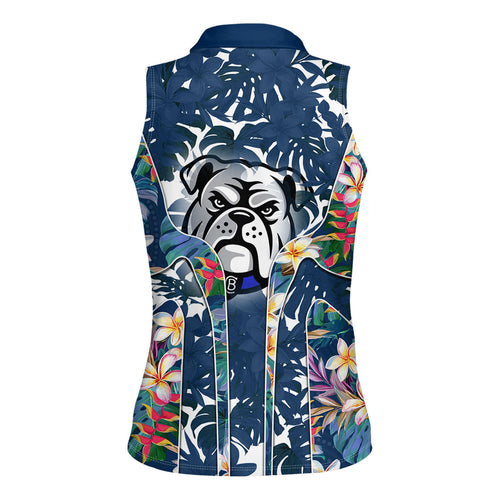Canterbury-Bankstown Bulldogs Women Sleeveless Polo Shirt Tropical Hibiscus Floral Pattern With Blue And White Accents