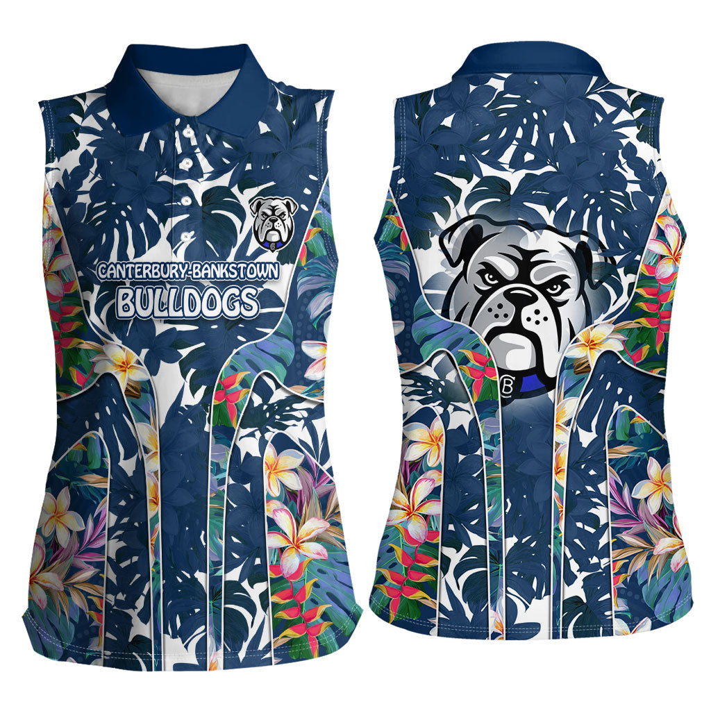 Canterbury-Bankstown Bulldogs Women Sleeveless Polo Shirt Tropical Hibiscus Floral Pattern With Blue And White Accents