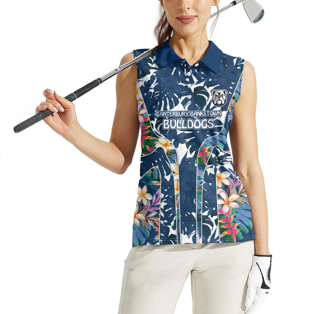 Canterbury-Bankstown Bulldogs Women Sleeveless Polo Shirt Tropical Hibiscus Floral Pattern With Blue And White Accents