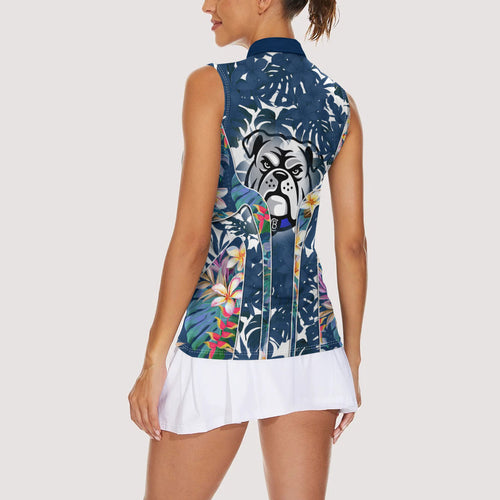 Canterbury-Bankstown Bulldogs Women Sleeveless Polo Shirt Tropical Hibiscus Floral Pattern With Blue And White Accents