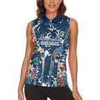 Canterbury-Bankstown Bulldogs Women Sleeveless Polo Shirt Tropical Hibiscus Floral Pattern With Blue And White Accents