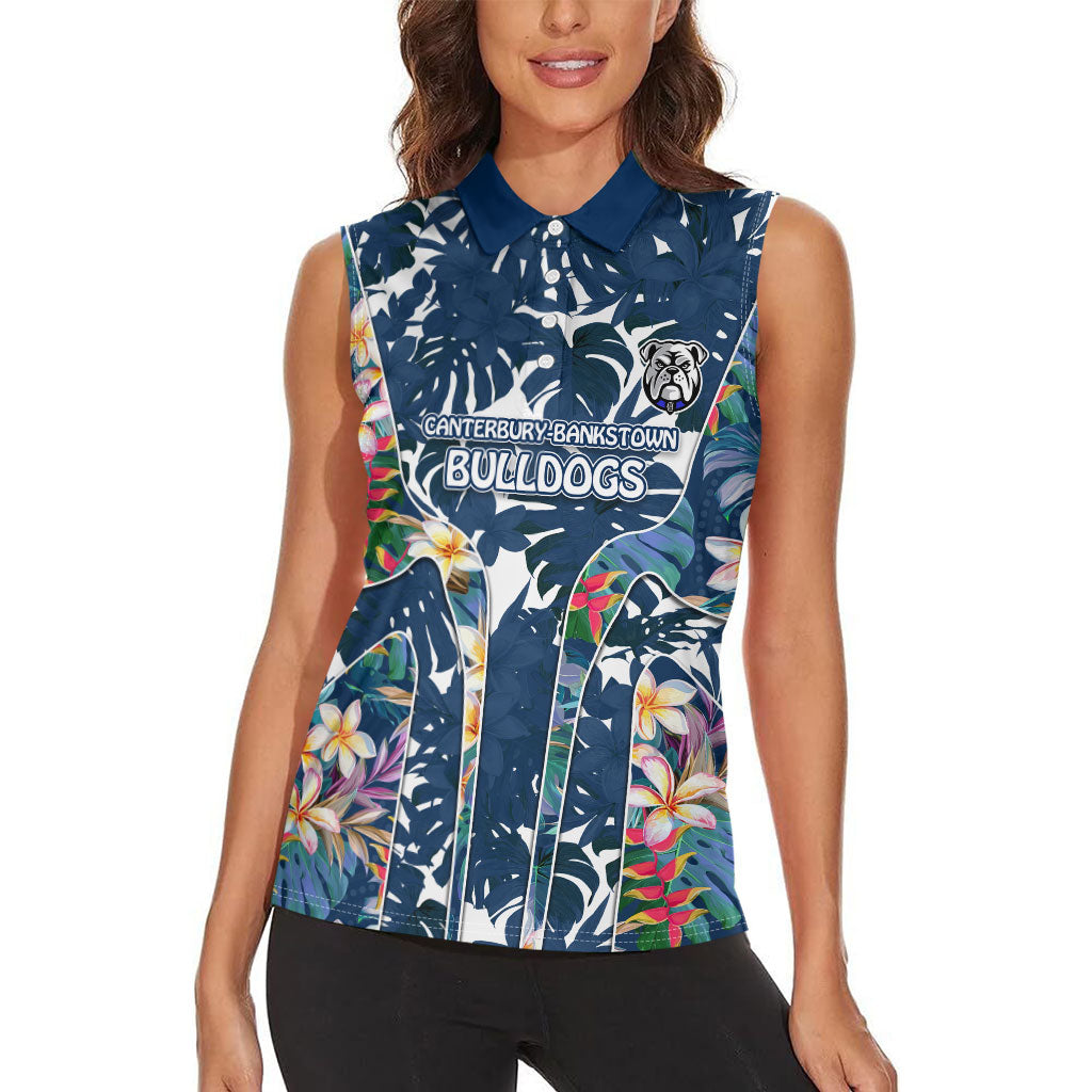 Canterbury-Bankstown Bulldogs Women Sleeveless Polo Shirt Tropical Hibiscus Floral Pattern With Blue And White Accents
