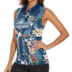 Canterbury-Bankstown Bulldogs Women Sleeveless Polo Shirt Tropical Hibiscus Floral Pattern With Blue And White Accents