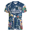 Canterbury-Bankstown Bulldogs Women V-Neck T-Shirt Tropical Hibiscus Floral Pattern With Blue And White Accents